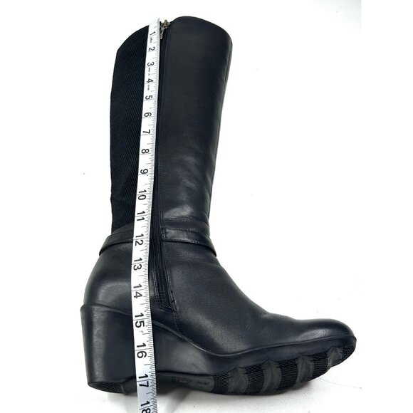 BLONDO Laina Tall Waterproof Black Leather Riding Boots Women's 7.5M Wedge Zip - Picture 10 of 15